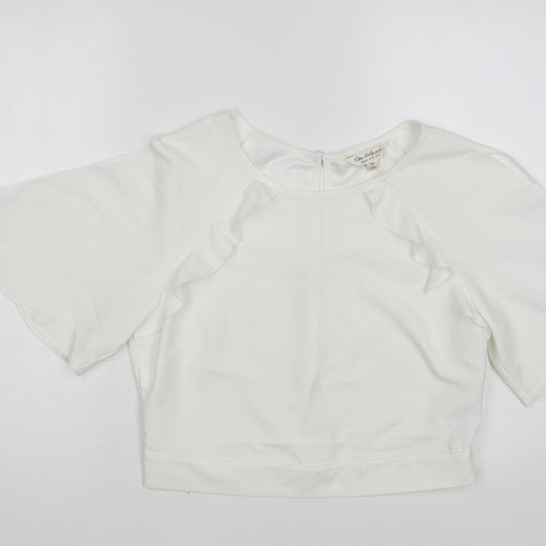 Miss Selfridge Womens White Polyester Basic Blouse Size 14 Round Neck