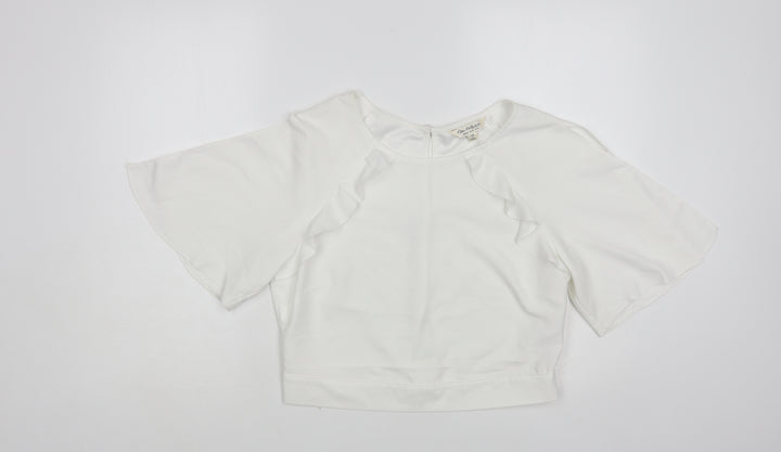 Miss Selfridge Womens White Polyester Basic Blouse Size 14 Round Neck