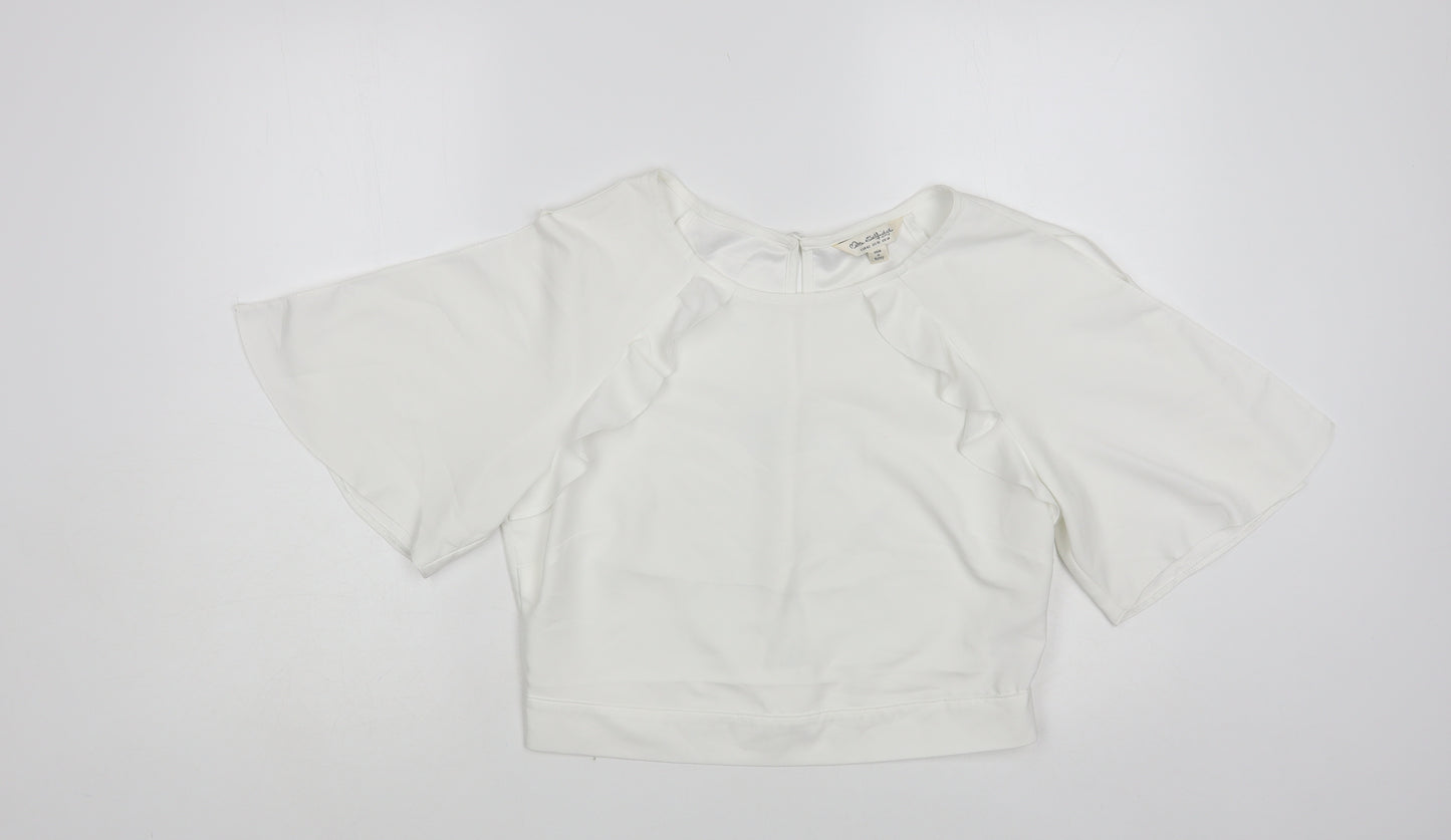 Miss Selfridge Womens White Polyester Basic Blouse Size 14 Round Neck