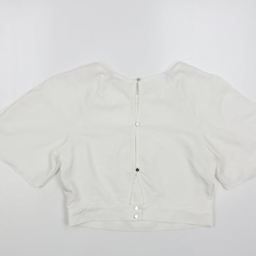 Miss Selfridge Womens White Polyester Basic Blouse Size 14 Round Neck