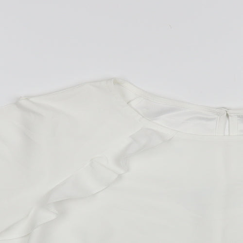 Miss Selfridge Womens White Polyester Basic Blouse Size 14 Round Neck