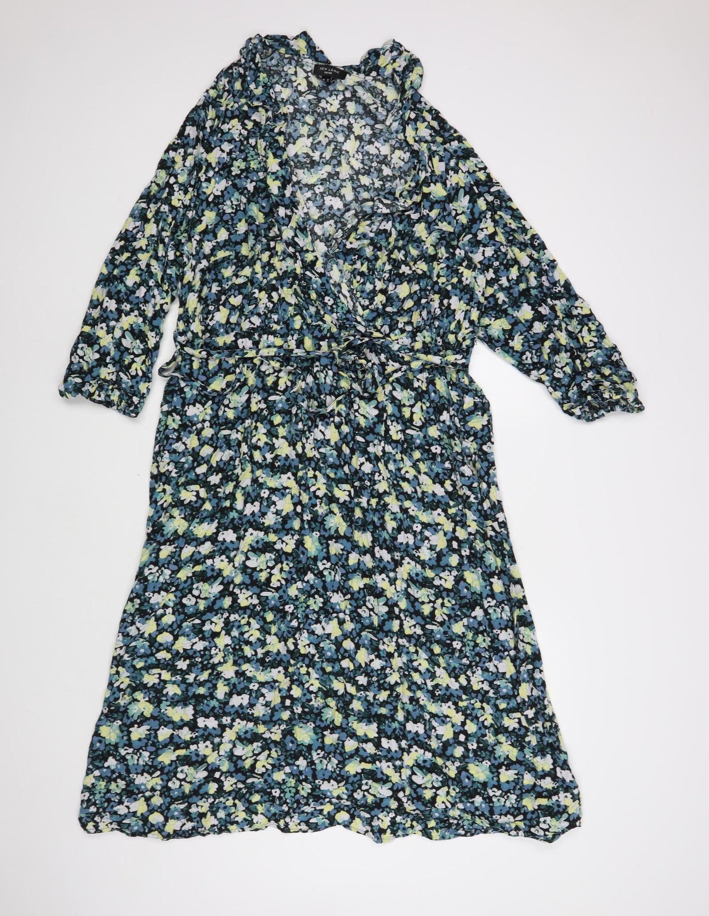 New Look Womens Green Floral Viscose A-Line Size 24 V-Neck Pullover