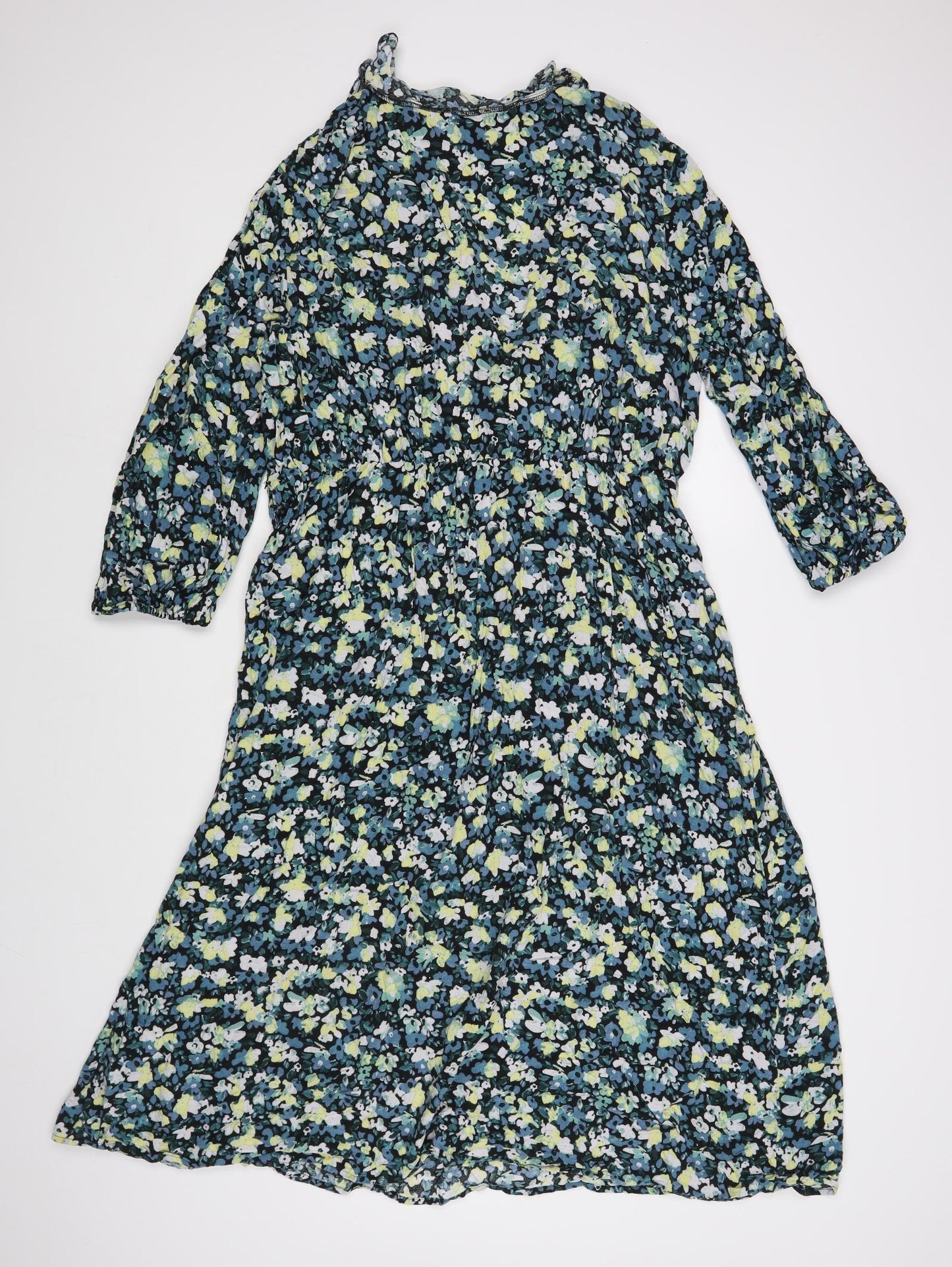 New Look Womens Green Floral Viscose A-Line Size 24 V-Neck Pullover