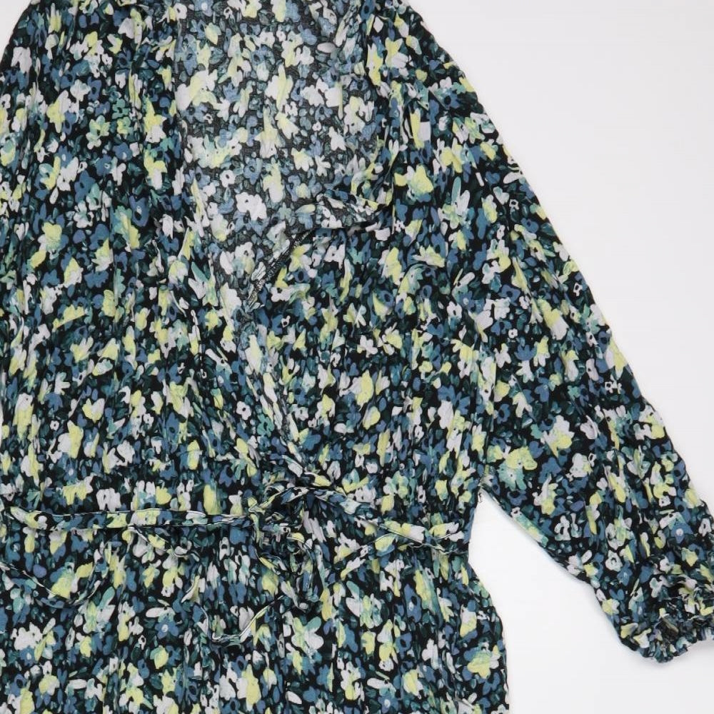 New Look Womens Green Floral Viscose A-Line Size 24 V-Neck Pullover