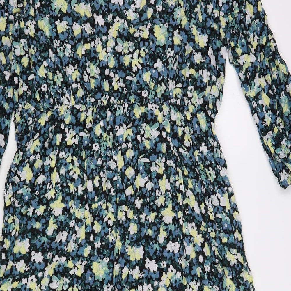 New Look Womens Green Floral Viscose A-Line Size 24 V-Neck Pullover