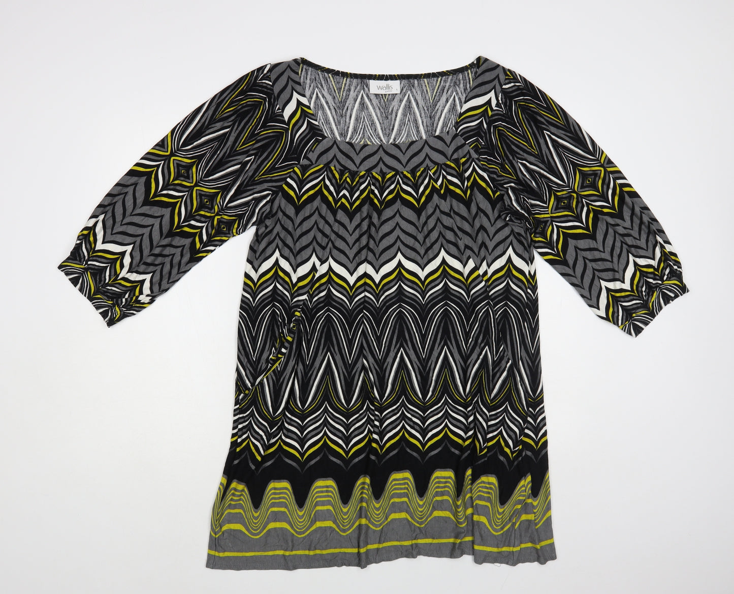 Wallis Womens Multicoloured Geometric Viscose Tunic Blouse Size L Square Neck