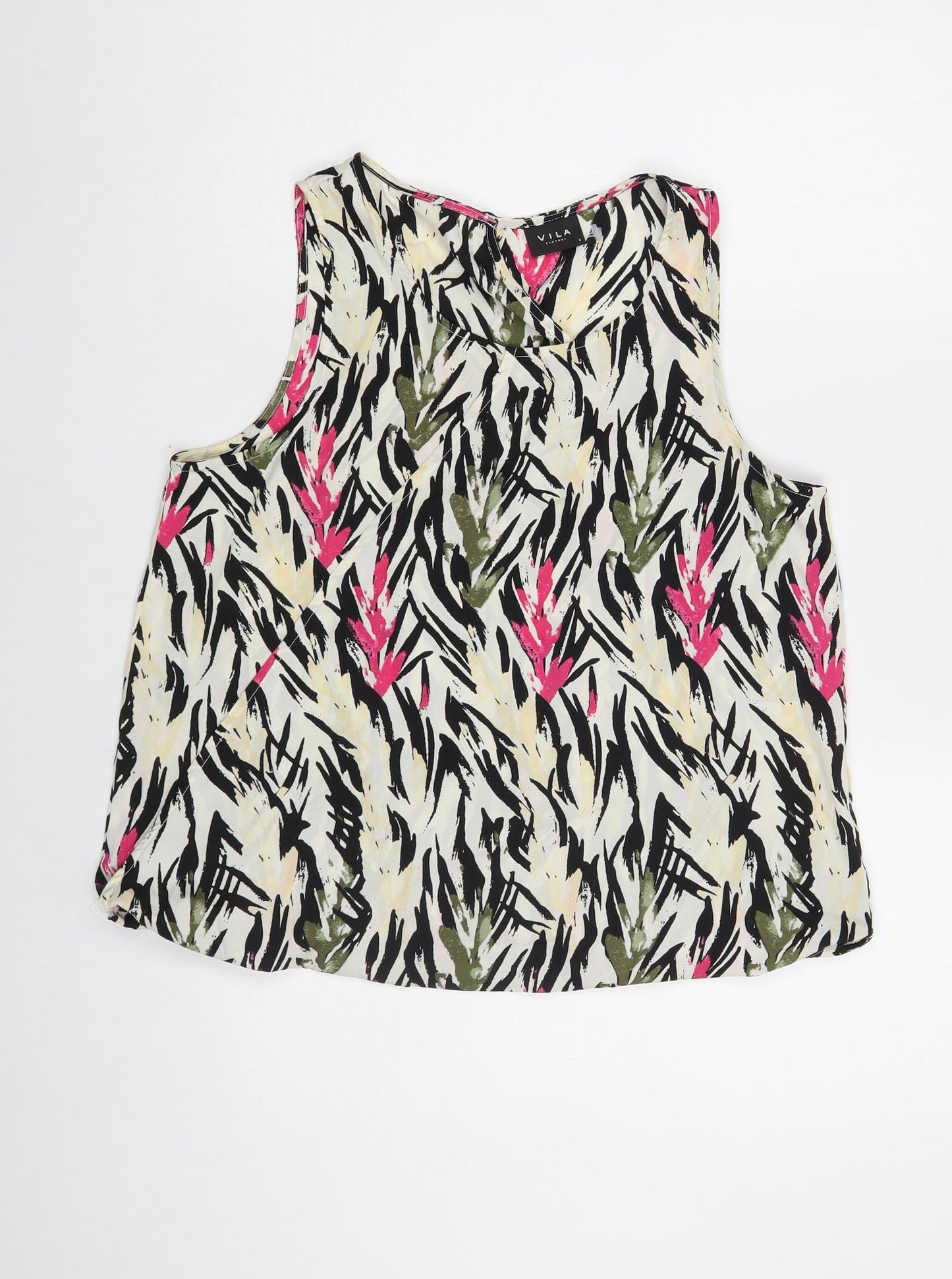 VILA Womens Multicoloured Geometric Polyester Basic Blouse Size S Scoop Neck