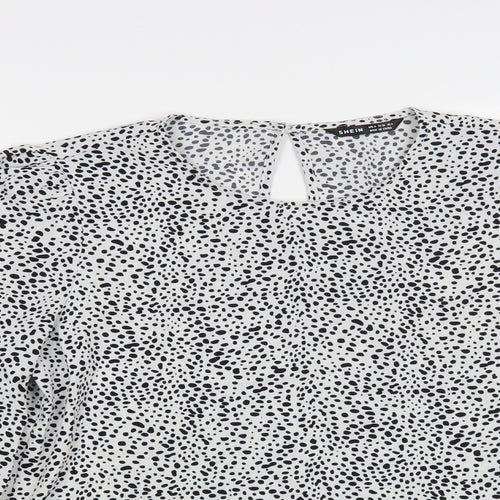 SheIn Womens White Animal Print Polyester Basic Blouse Size M Round Neck