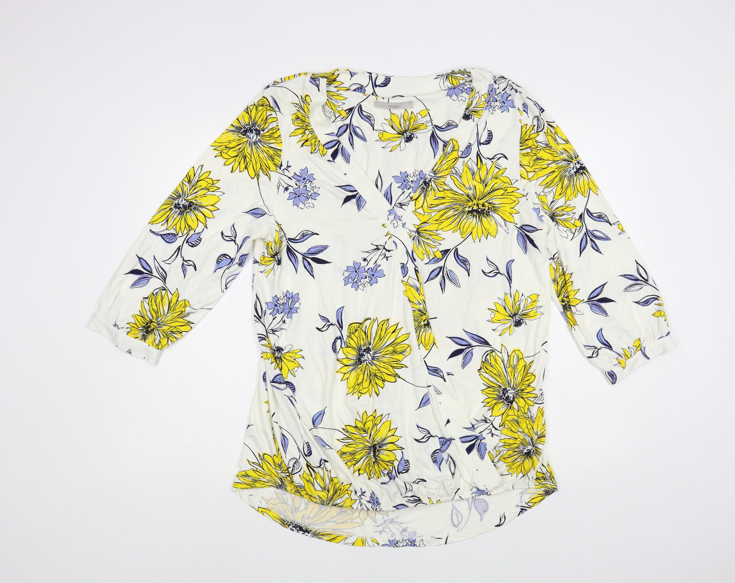 George Womens White Floral Viscose Basic Blouse Size 18 V-Neck