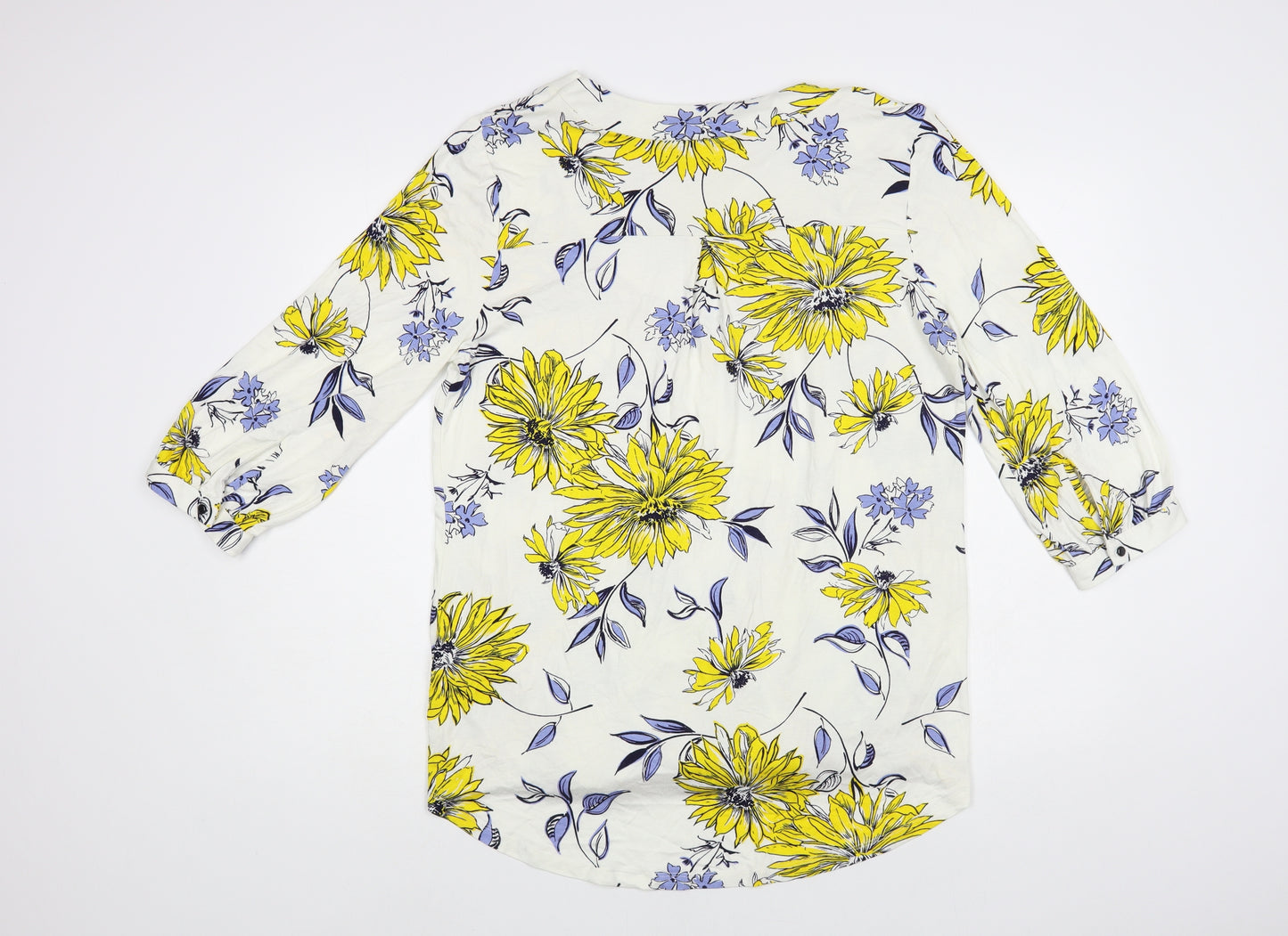 George Womens White Floral Viscose Basic Blouse Size 18 V-Neck