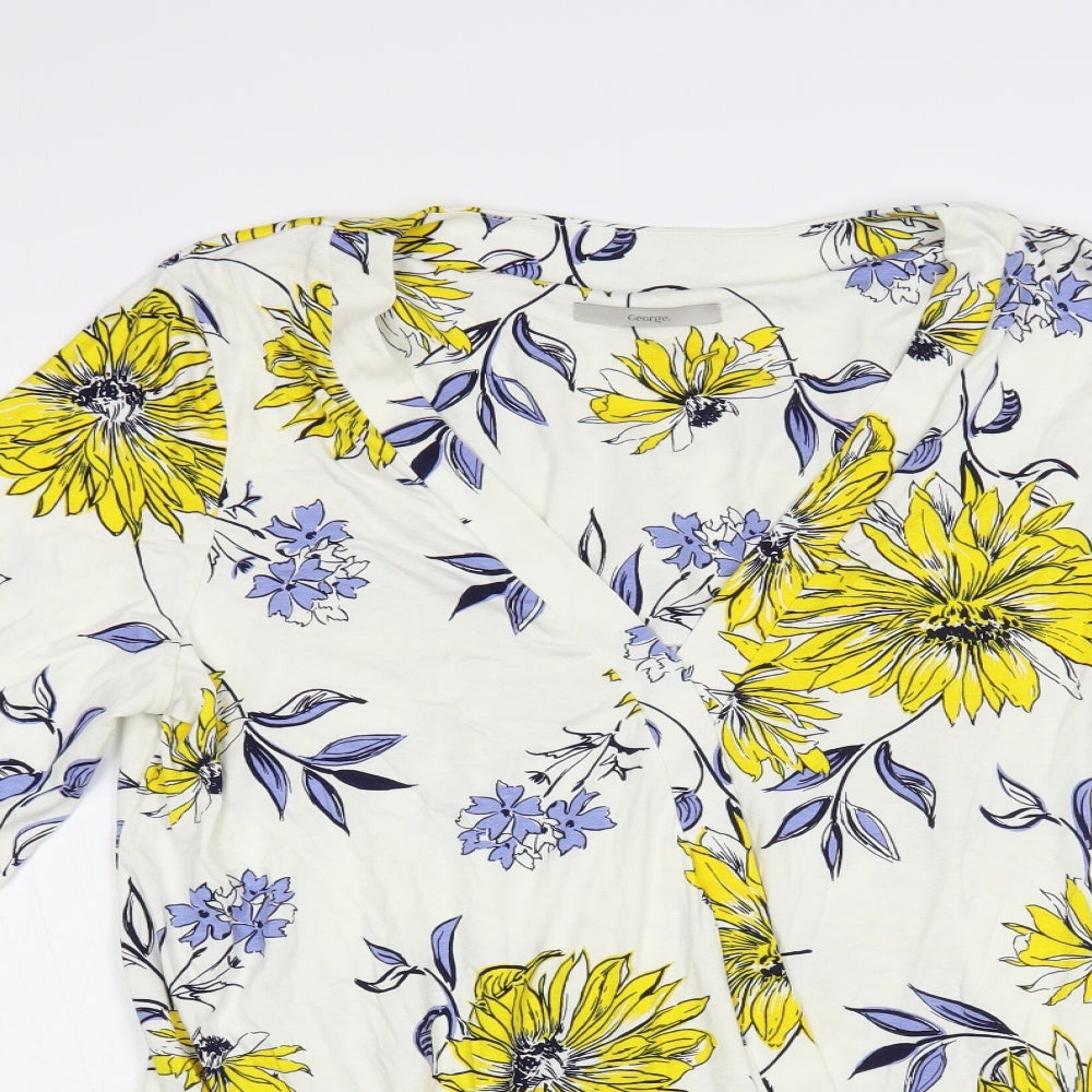 George Womens White Floral Viscose Basic Blouse Size 18 V-Neck