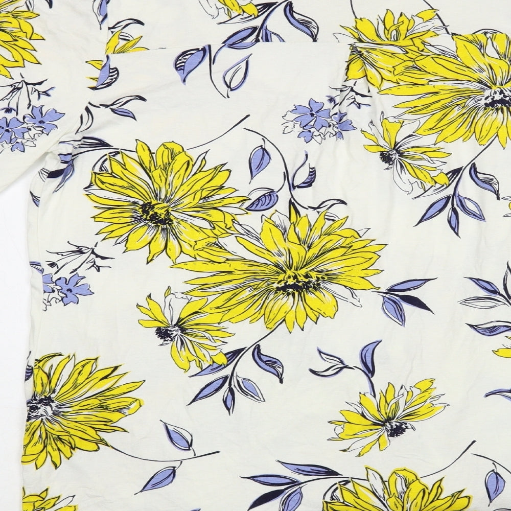 George Womens White Floral Viscose Basic Blouse Size 18 V-Neck
