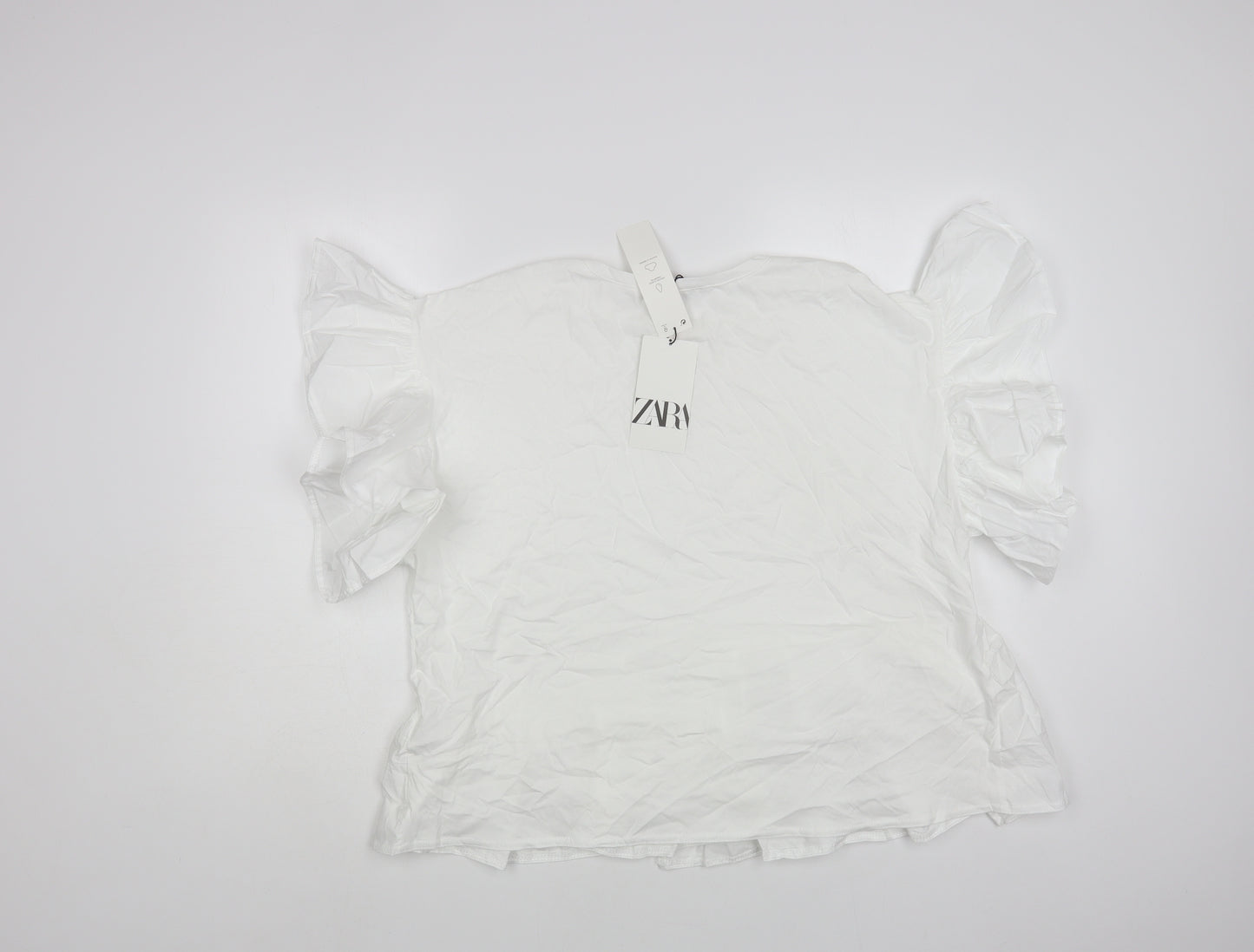 Zara Womens White Cotton Basic T-Shirt Size L Round Neck