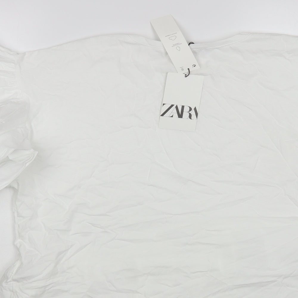 Zara Womens White Cotton Basic T-Shirt Size L Round Neck