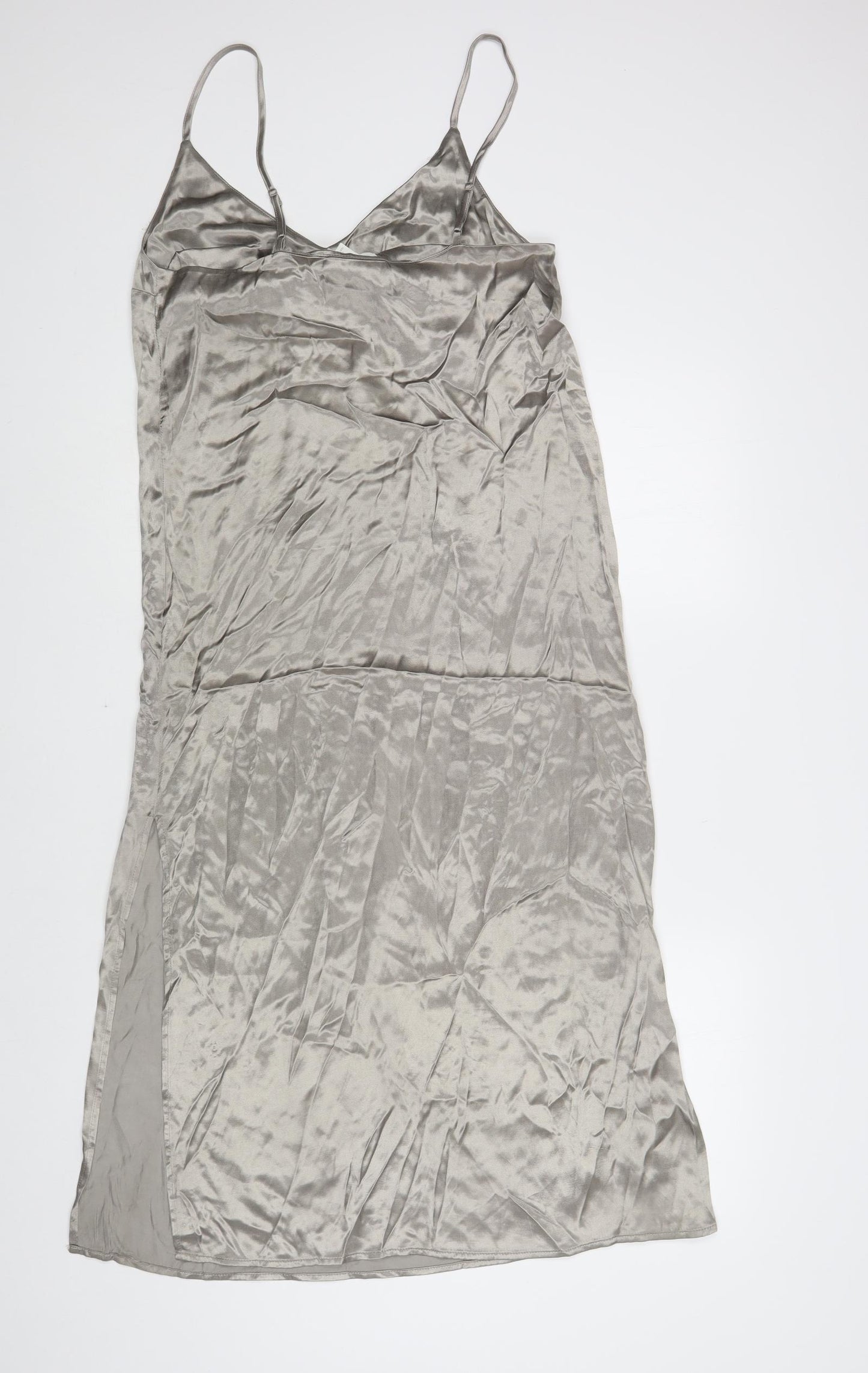 H&M Womens Grey Polyester Slip Dress Size XS V-Neck Pullover