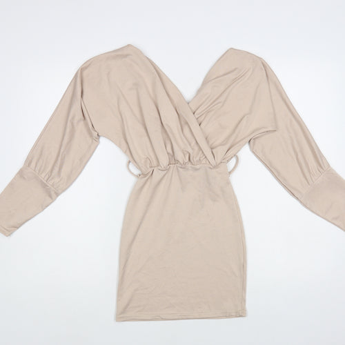 PRETTYLITTLETHING Womens Beige Polyester Mini Size S V-Neck Pullover