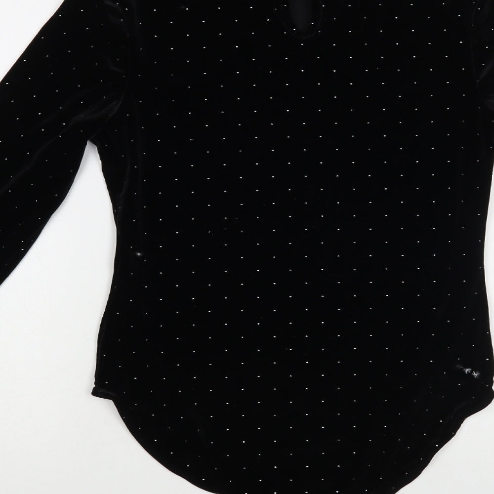 Primark Womens Black Polka Dot Polyester Bodysuit One-Piece Size 10 Snap