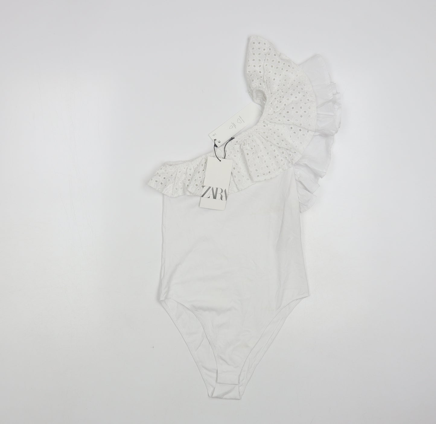 Zara Womens White Cotton Bodysuit One-Piece Size M Snap