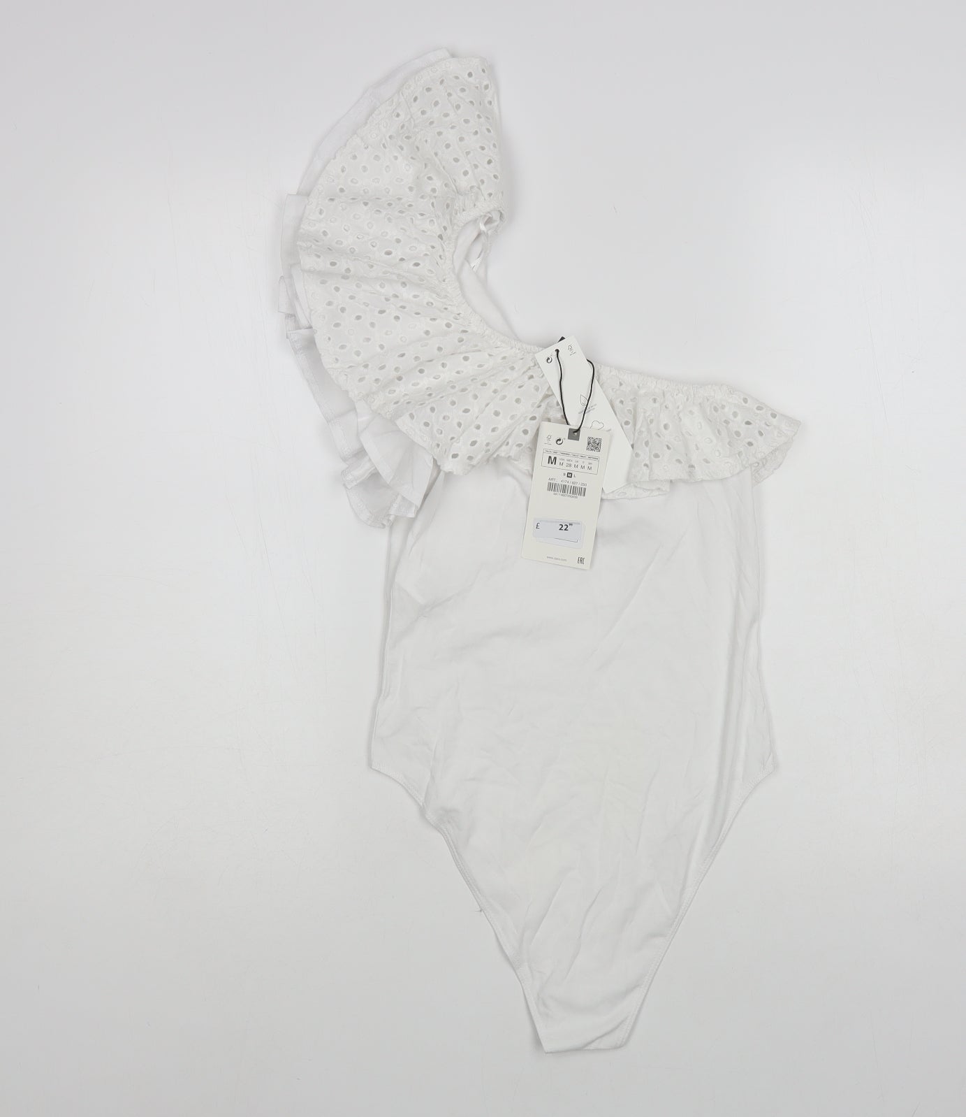 Zara Womens White Cotton Bodysuit One-Piece Size M Snap