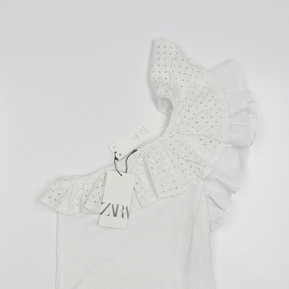 Zara Womens White Cotton Bodysuit One-Piece Size M Snap