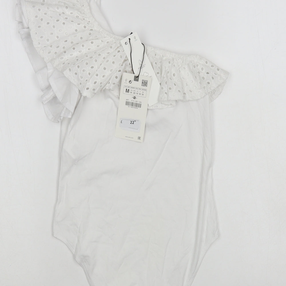 Zara Womens White Cotton Bodysuit One-Piece Size M Snap
