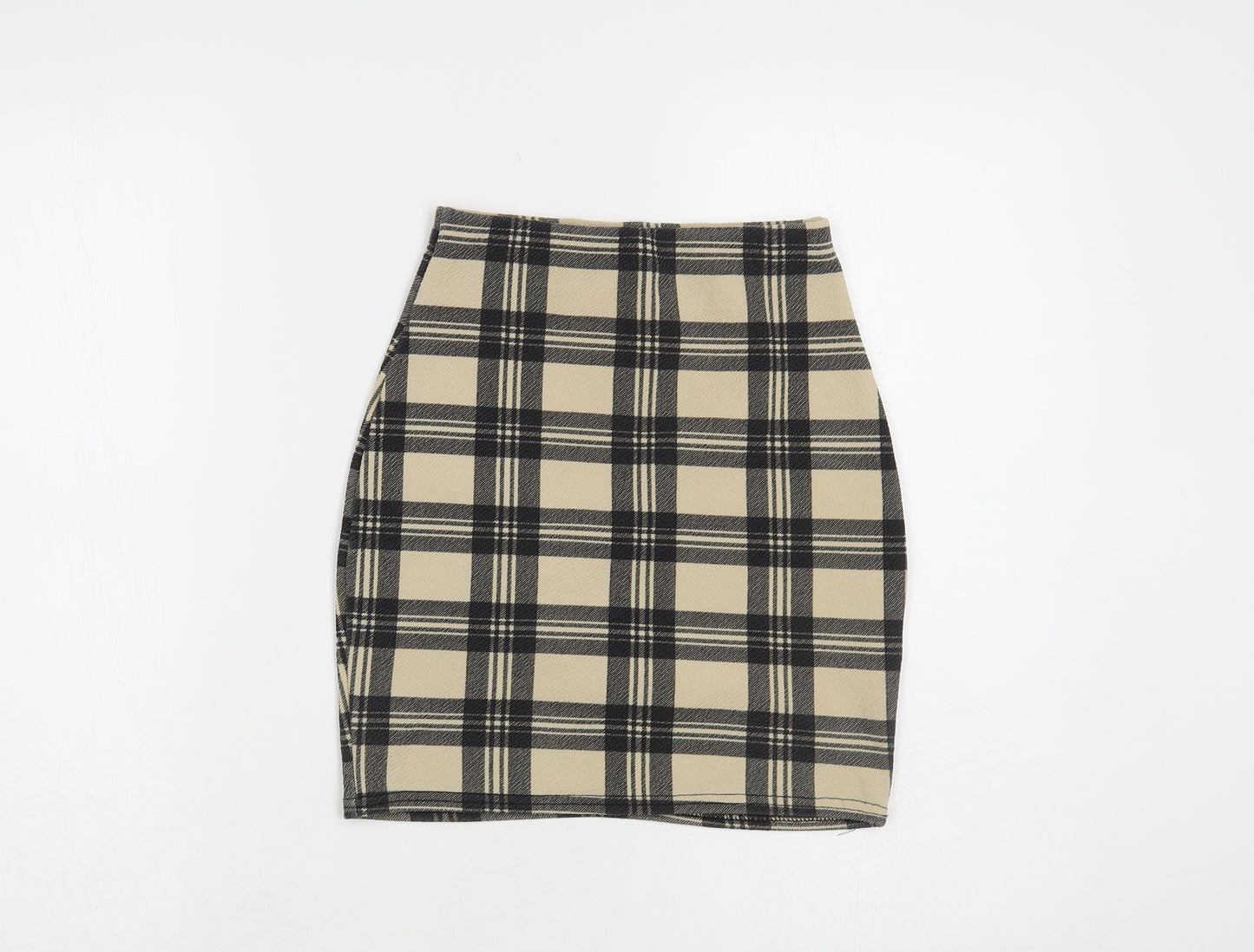 PRETTYLITTLETHING Womens Beige Plaid Polyester Mini Skirt Size 6