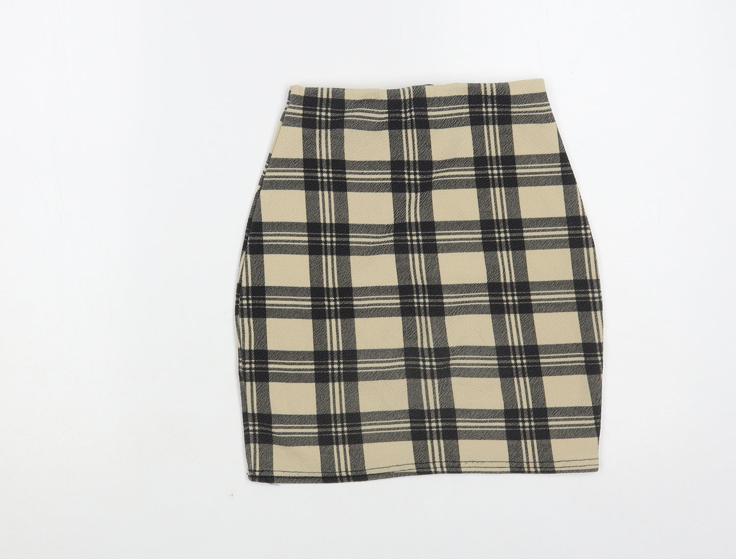 PRETTYLITTLETHING Womens Beige Plaid Polyester Mini Skirt Size 6