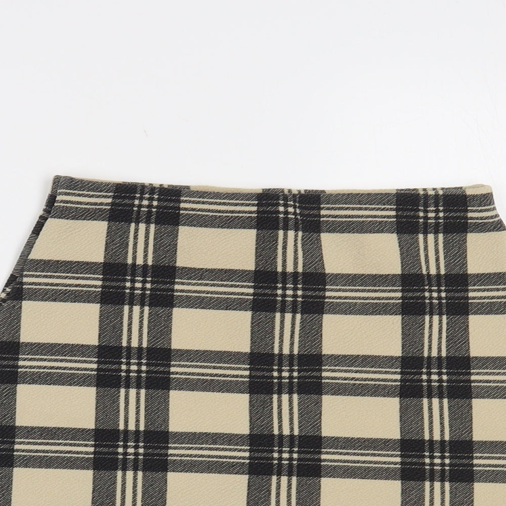 PRETTYLITTLETHING Womens Beige Plaid Polyester Mini Skirt Size 6