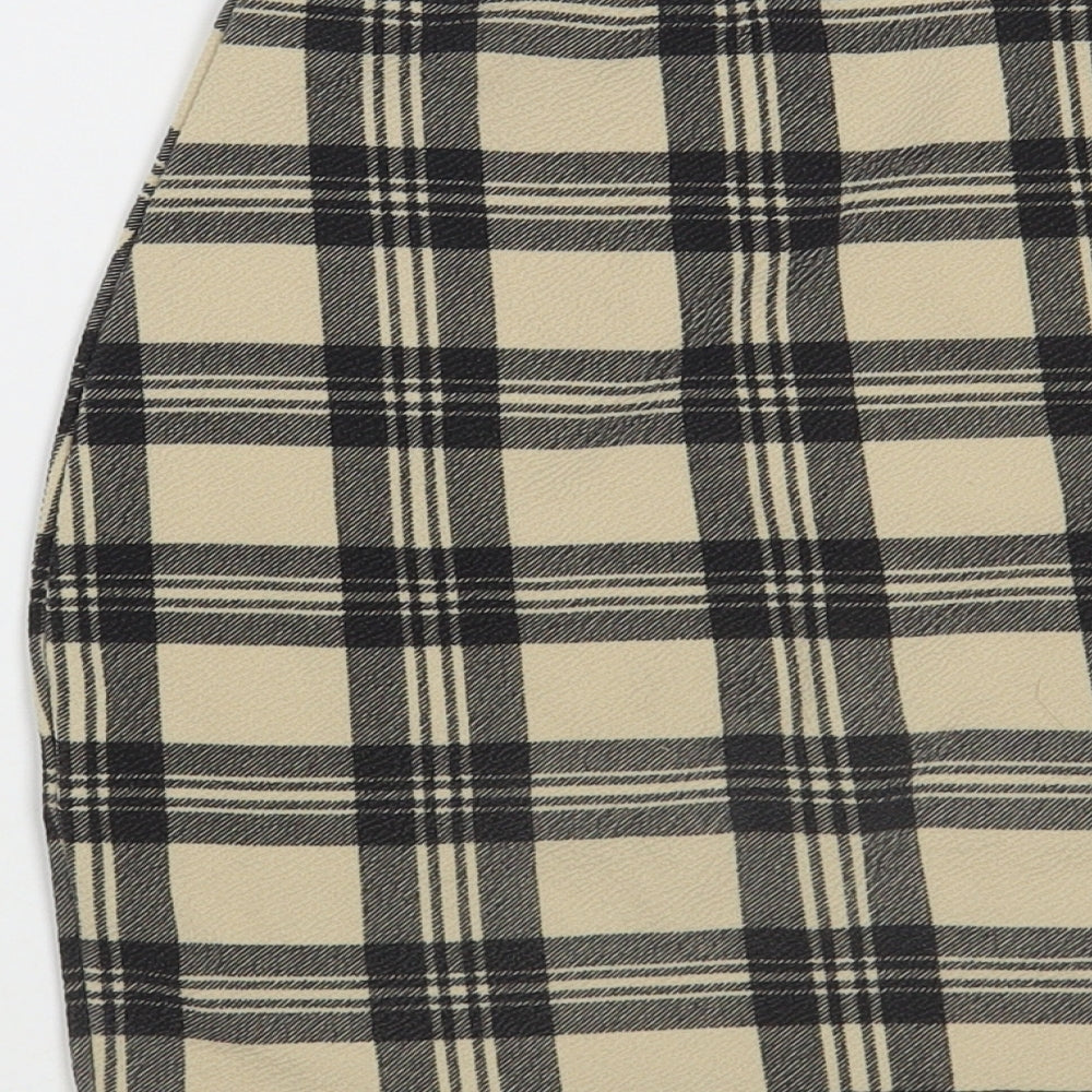 PRETTYLITTLETHING Womens Beige Plaid Polyester Mini Skirt Size 6