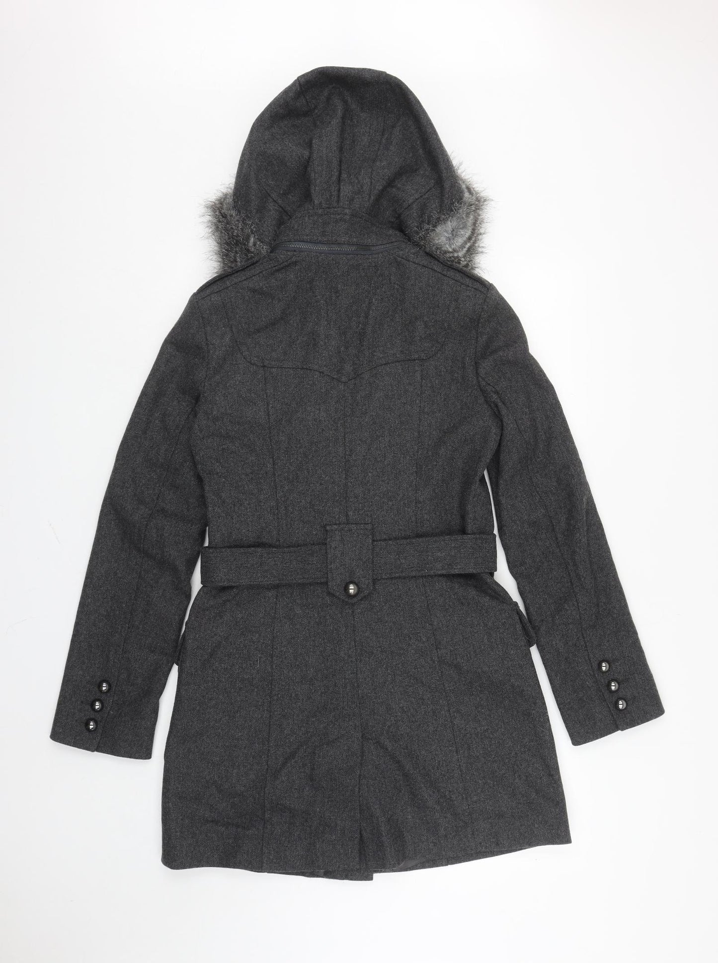 French Connection Womens Grey Trench Coat Coat Size 10 Zip - belt up