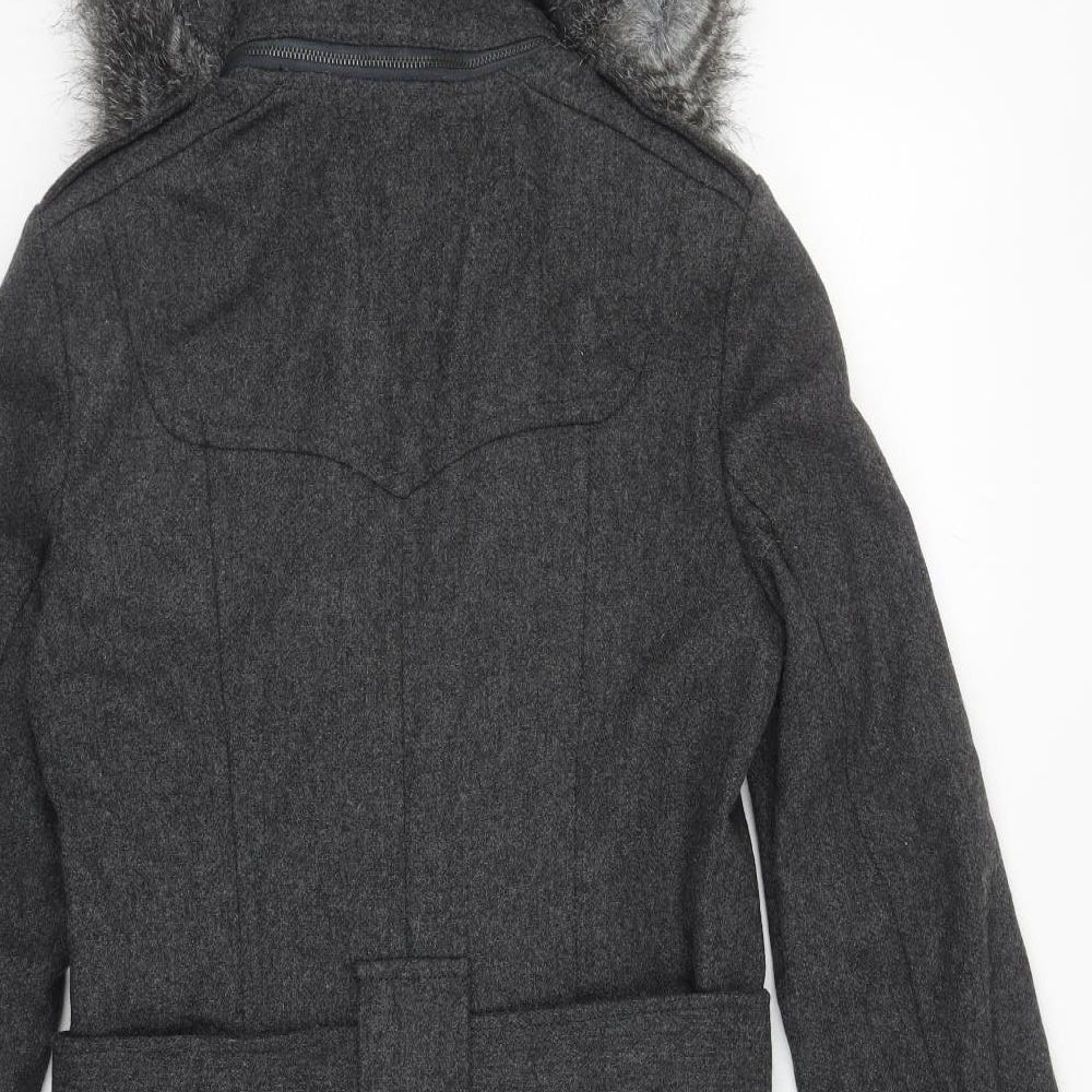 French Connection Womens Grey Trench Coat Coat Size 10 Zip - belt up