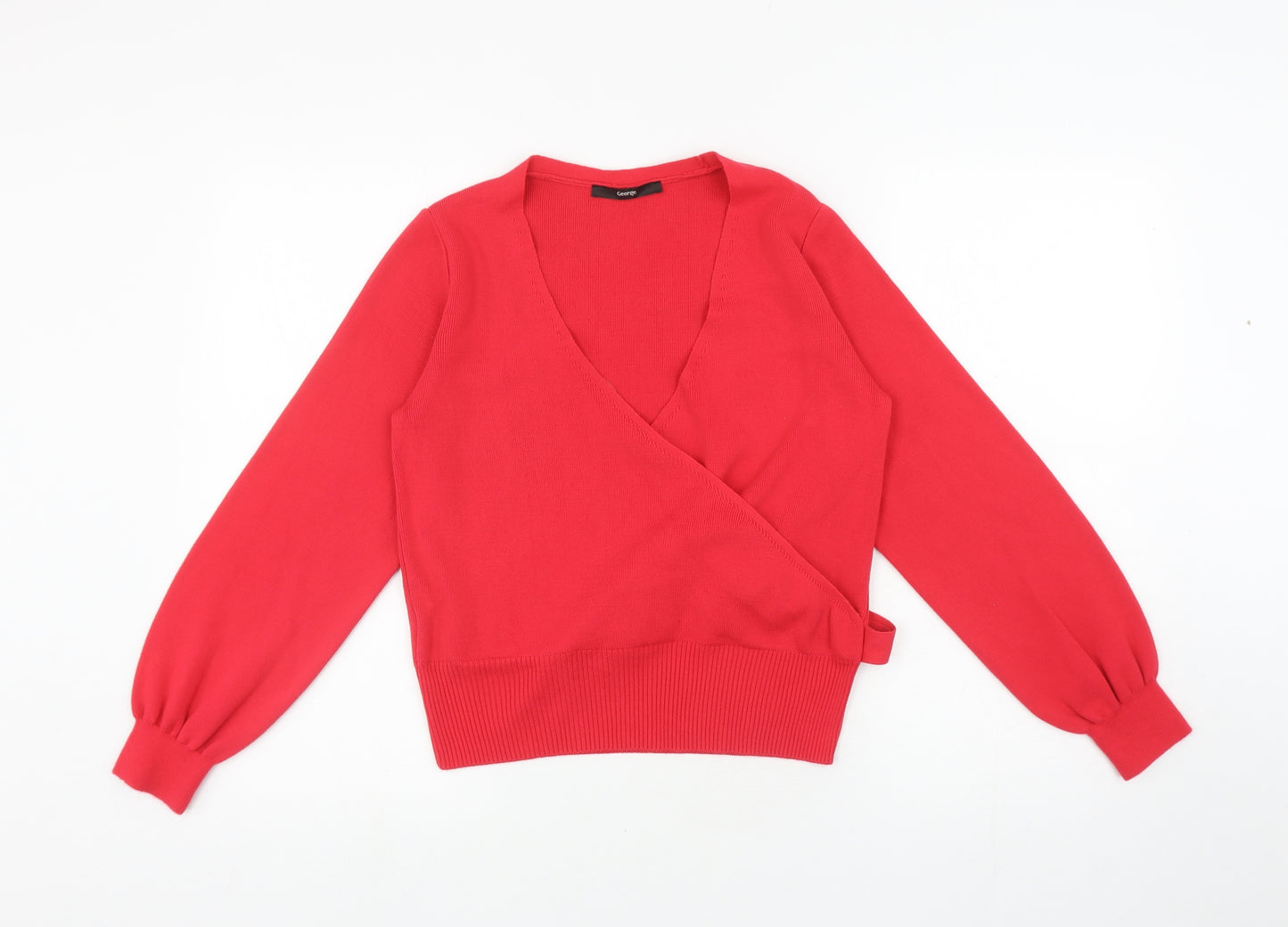 George Womens Red V-Neck Acrylic Pullover Jumper Size S - tie up side
