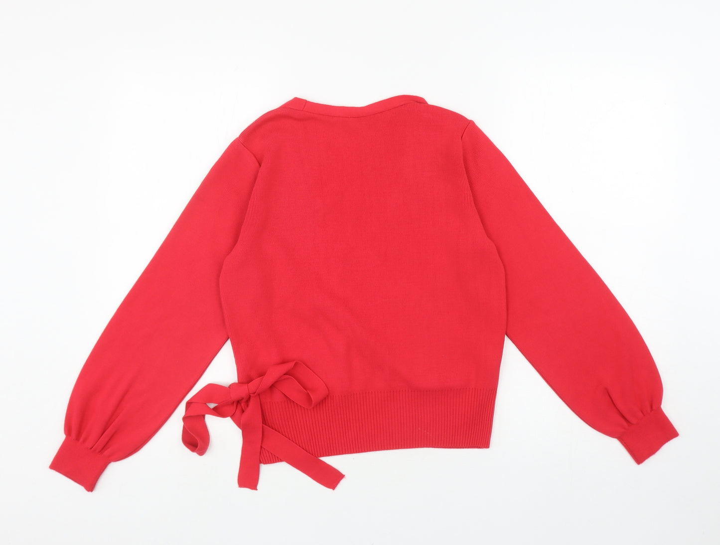 George Womens Red V-Neck Acrylic Pullover Jumper Size S - tie up side