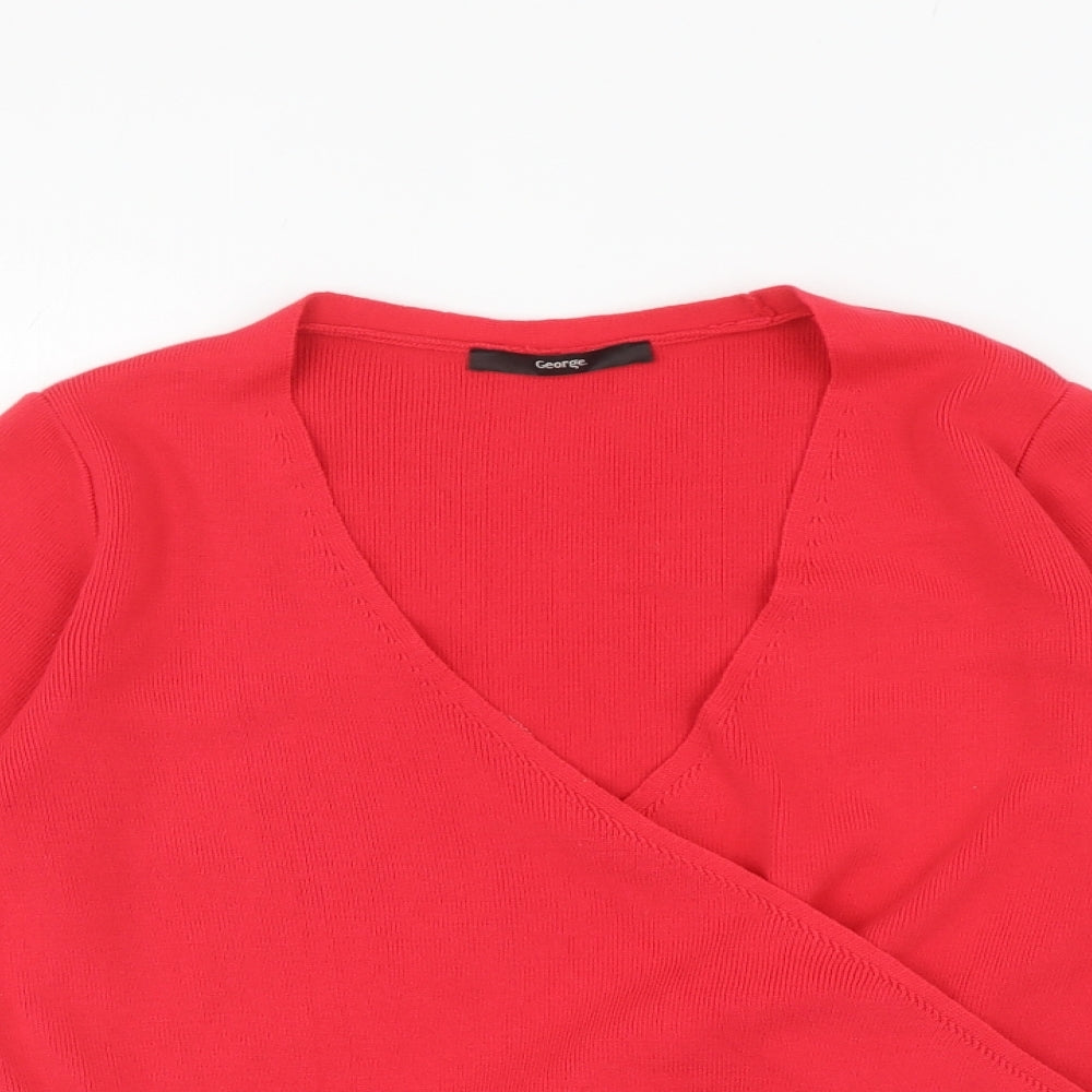 George Womens Red V-Neck Acrylic Pullover Jumper Size S - tie up side