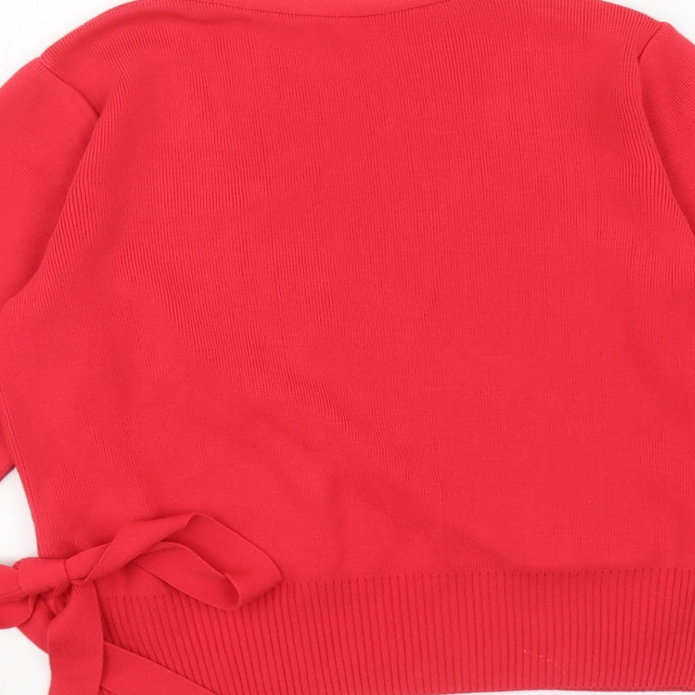 George Womens Red V-Neck Acrylic Pullover Jumper Size S - tie up side