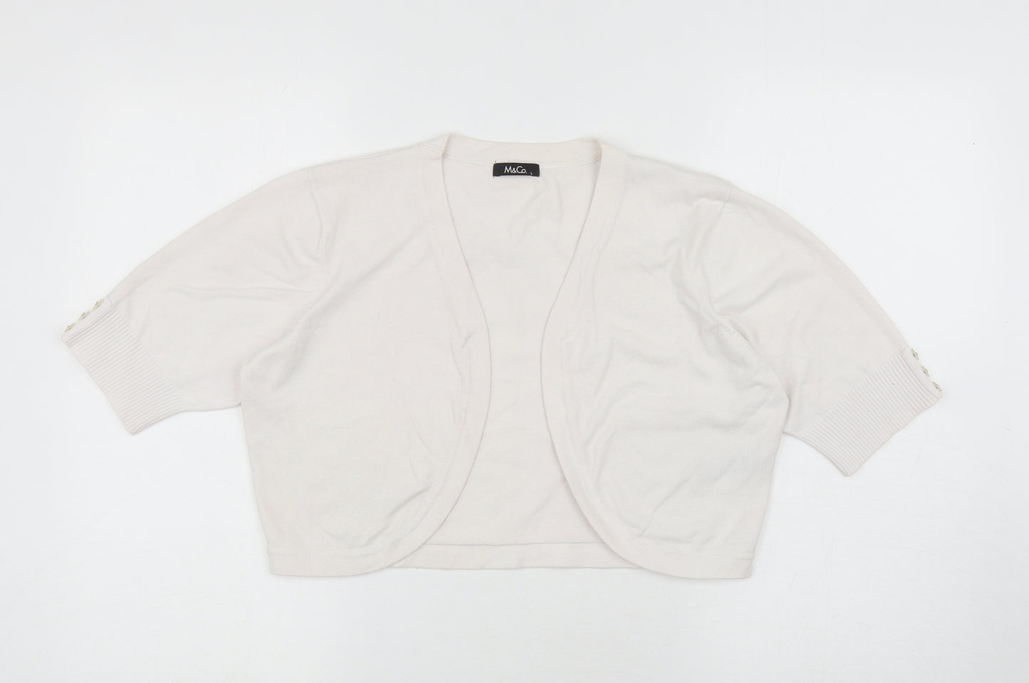 M&Co Womens White Scoop Neck Cotton Shrug Jumper Size L