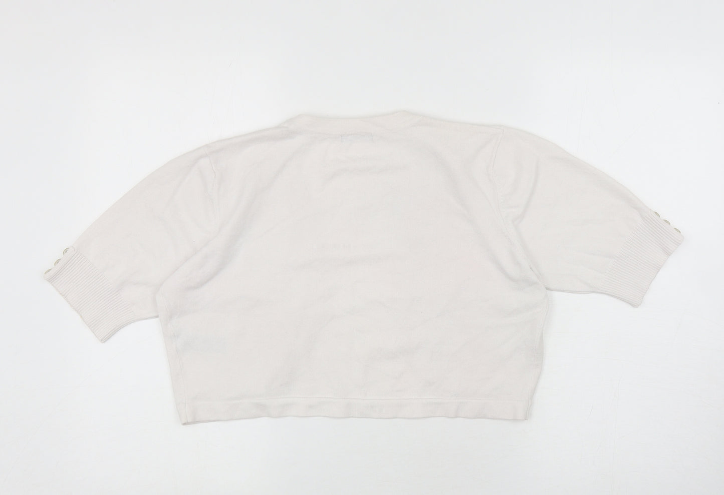 M&Co Womens White Scoop Neck Cotton Shrug Jumper Size L