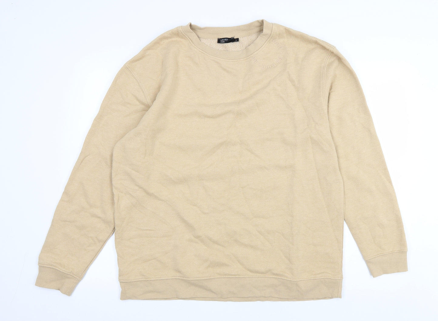 NOBODY'S CHILD Mens Beige Cotton Pullover Sweatshirt Size L - Be Kind
