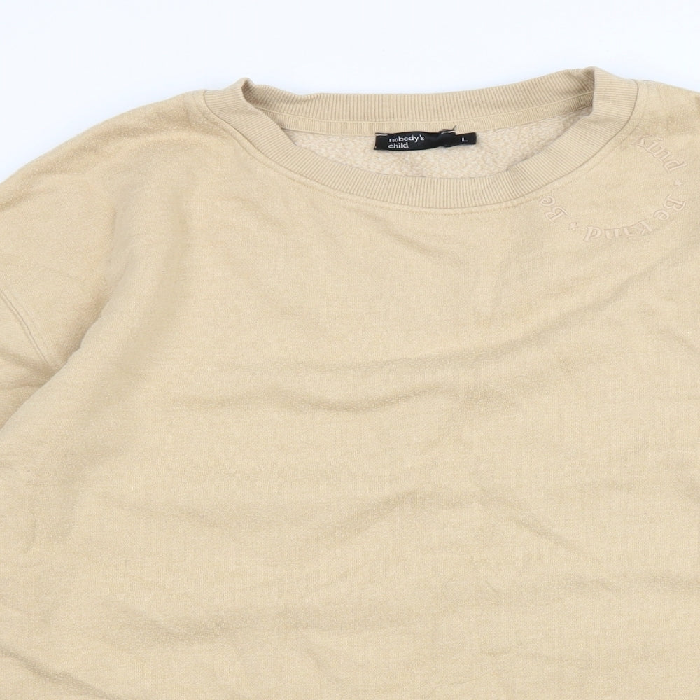 NOBODY'S CHILD Mens Beige Cotton Pullover Sweatshirt Size L - Be Kind