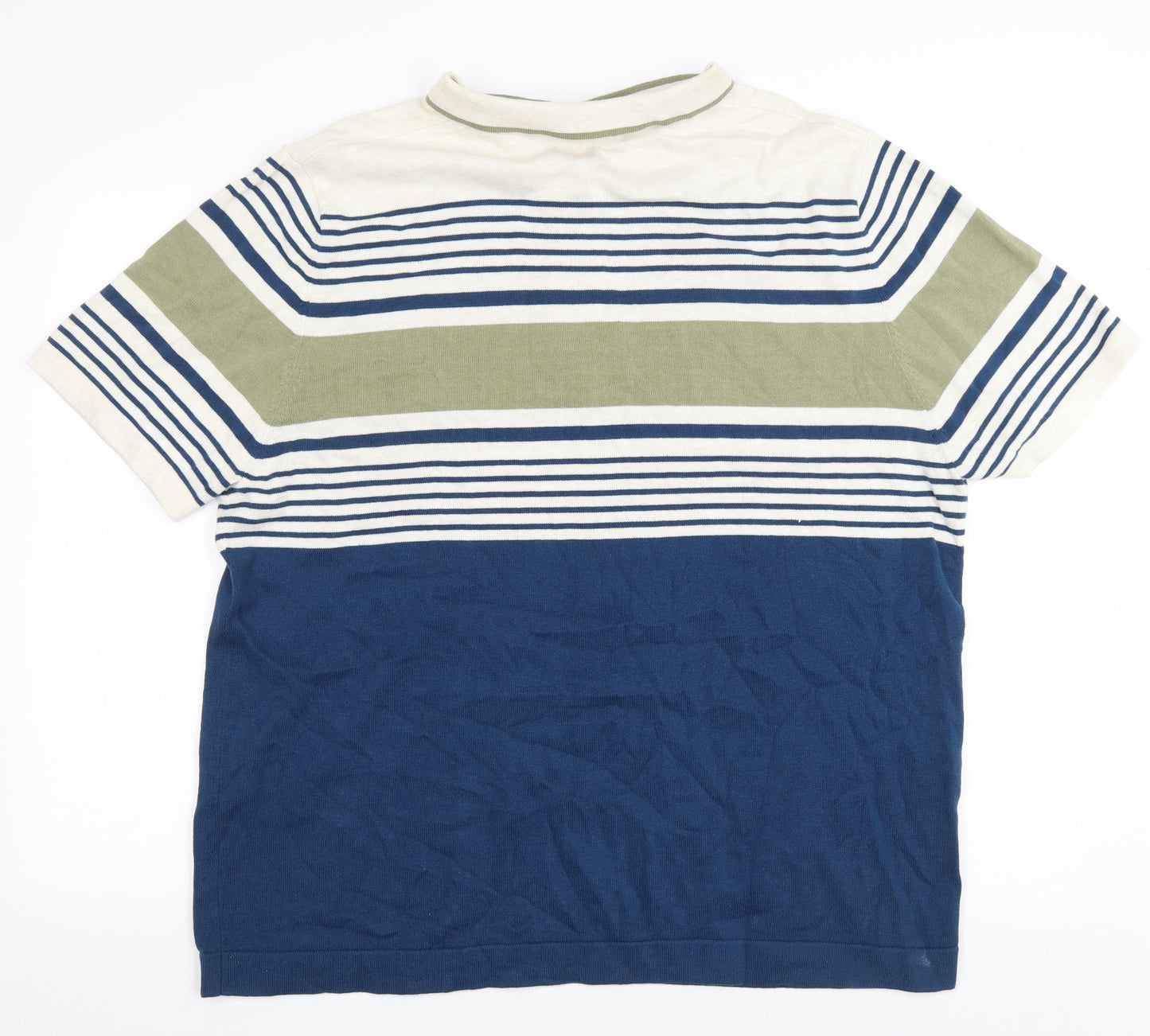 George Mens Blue Striped Cotton T-Shirt Size 2XL Collared