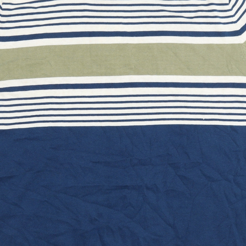 George Mens Blue Striped Cotton T-Shirt Size 2XL Collared