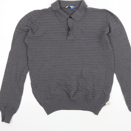 Cerruti Mens Grey Wool Polo Size S Collared Button
