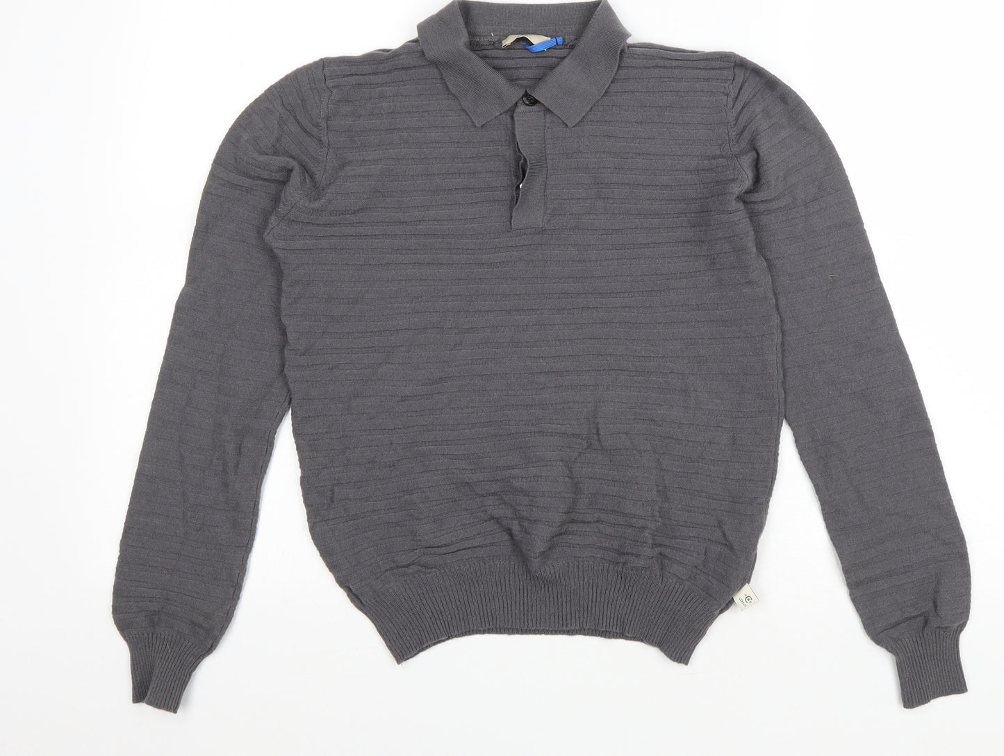 Cerruti Mens Grey Wool Polo Size S Collared Button
