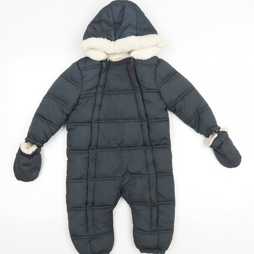 F&F Baby Grey Duffle Coat Snowsuit Size 18-24 Months Zip