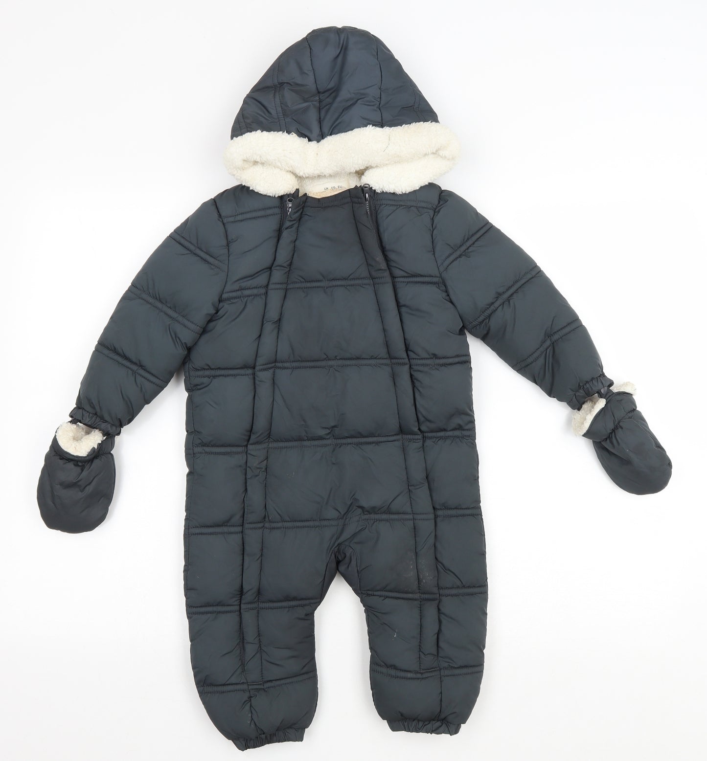 F&F Baby Grey Duffle Coat Snowsuit Size 18-24 Months Zip