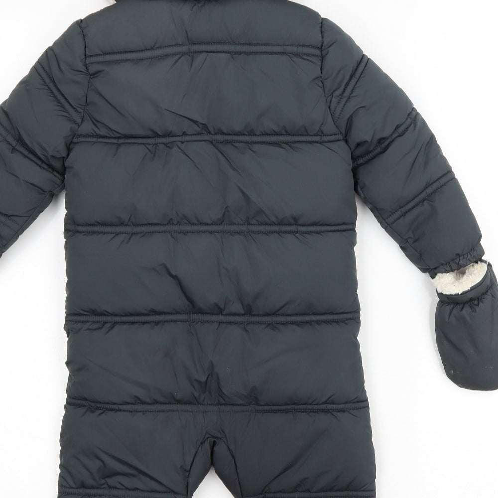 F&F Baby Grey Duffle Coat Snowsuit Size 18-24 Months Zip