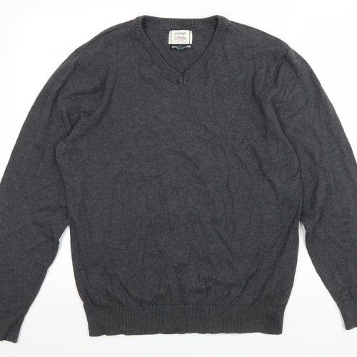 Grorge Mens Grey V-Neck Cotton Pullover Jumper Size M