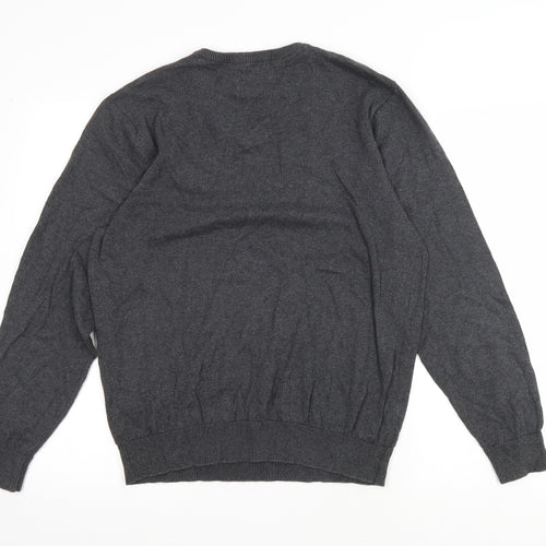 Grorge Mens Grey V-Neck Cotton Pullover Jumper Size M