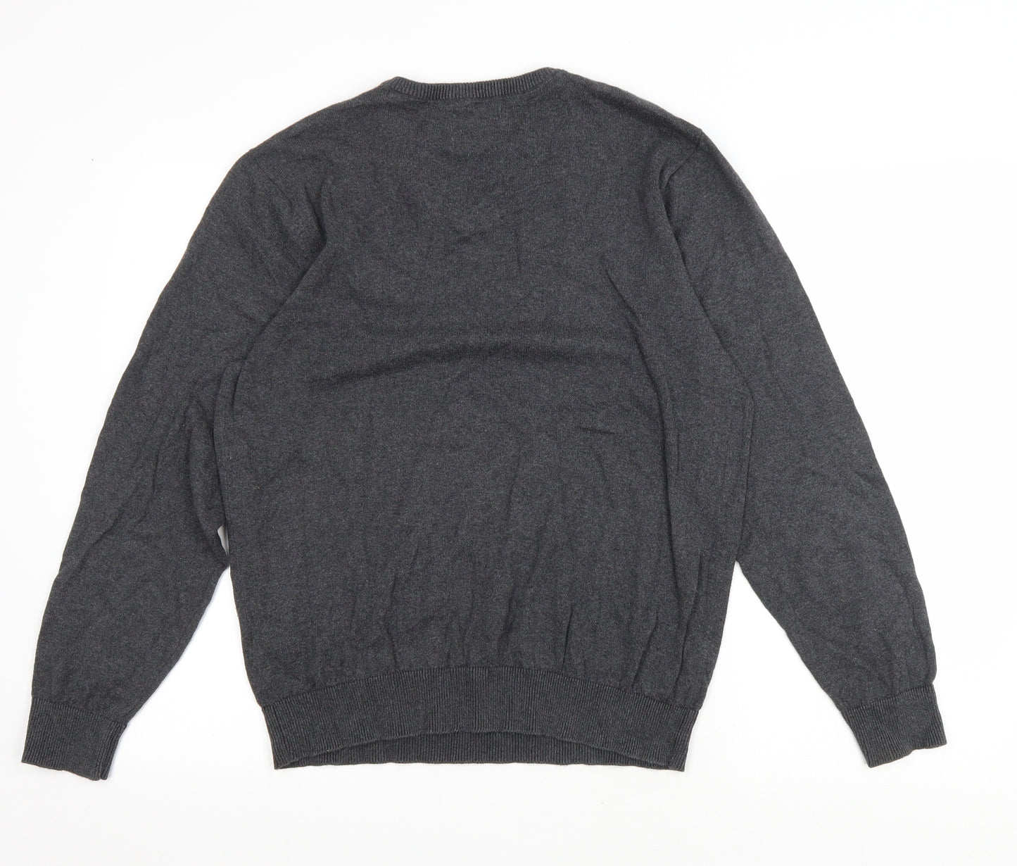 Grorge Mens Grey V-Neck Cotton Pullover Jumper Size M