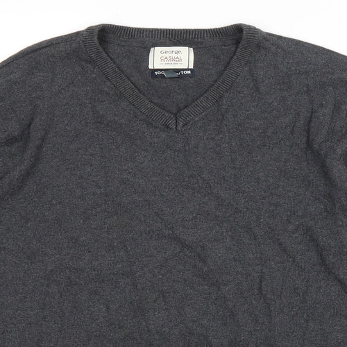 Grorge Mens Grey V-Neck Cotton Pullover Jumper Size M
